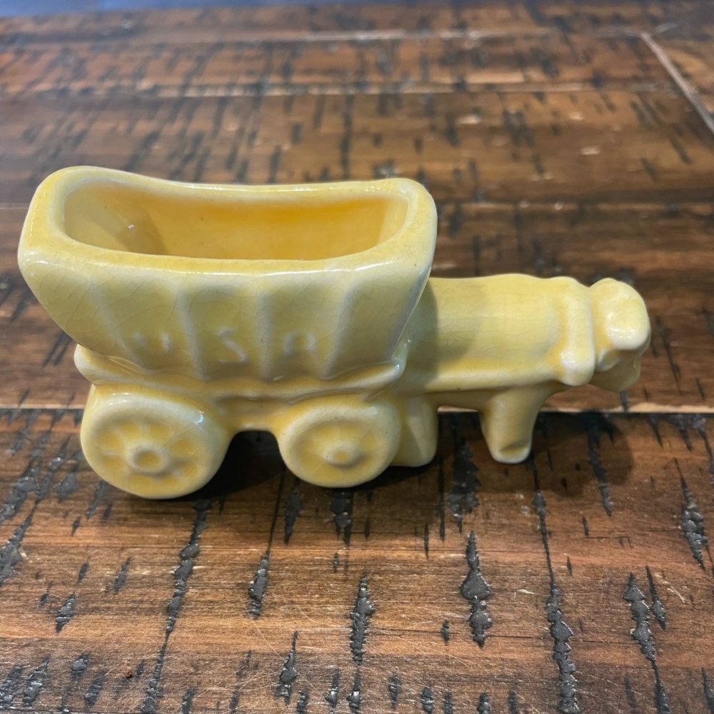 Vintage Yellow Ceramic USA toothpick holder